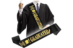KEELYY Abschluss Schärpe 2025, Graduation Schärpe mit Gold Glitzer Buchstabe I Graduated, für Schul Abschluss Abitur Universität Graduation Party Deko (Schwarz)