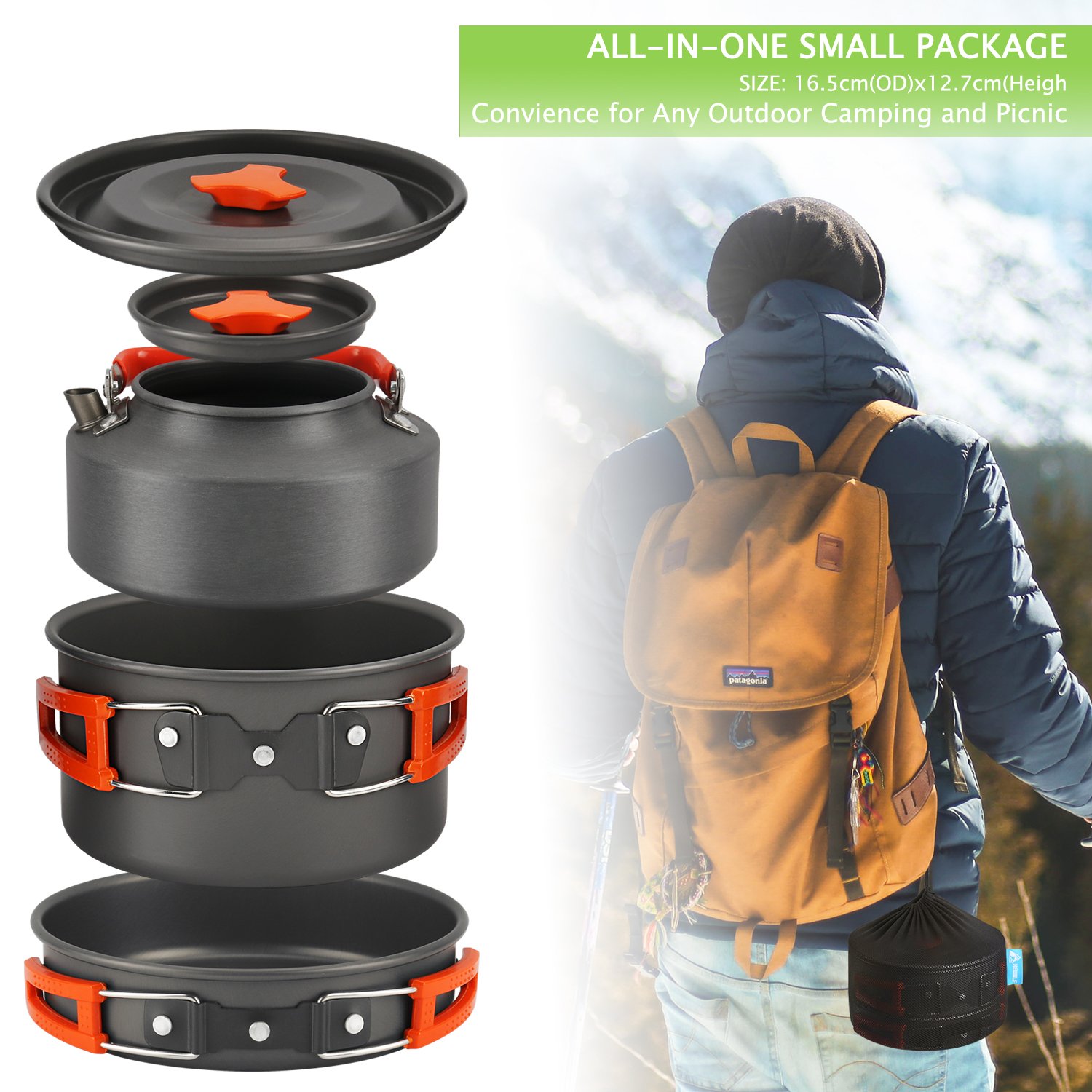 Camping Cookware Kit,Outdoor Cooking Set Non Stick Camping Pans and