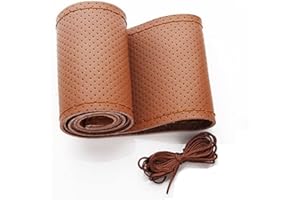 BARAC Funda Volante para Coche de Cuero Transpirable Cubierta Antideslizante Universal 38 cm con Aguja e Hilo (Marrón)