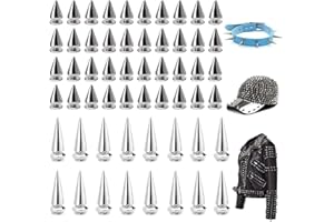 Exsbtay 150 Piezas (100 pcs7*10mm,50 pcs7*20mm), Tachuelas Cono Picos, Remaches Punk Metal, Punk Plateado Remaches, para Bolsos, Cinturones, Ropa, Zapatos, Pulseras, Sombreros, Pantalones, Collares