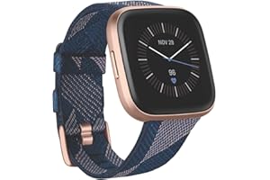 Fitbit Versa 2, Édition Spéciale, Montre Connectée Forme et Bien-Être avec Contrôle Vocal, Score de Sommeil et Musique, avec Amazon Alexa Intégrée, Tissé Bleu, Marine et Rose