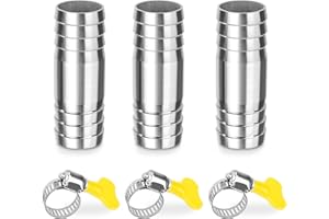 ELEGRIP Raccordo per Tubo Dritto in Acciaio Inox, 3 Pezzi 24mm Barb Raccordi Connettori per Tubi con Fascette, 2 Vie a Forma di I Raccordo Portagomma Adattatore per Tubo Acqua, Aria