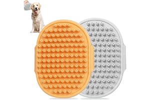 WUBAYI 2 cepillos de baño para perros y gatos, cepillos de aseo para mascotas, peine de goma de masaje relajante, mango de anillo ajustable, peine de guante para perros y gatos de pelo largo y corto