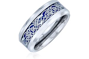 BLING JEWELRY Personnalisez Vos Baguee Mariage En Titane Pour Hommes Pour Femmes Avec Incrustation De Fibre De Carbone Et Nœud Celtique De 8Mm De Large En Bleu, Noir, Doré, Personnalisable.