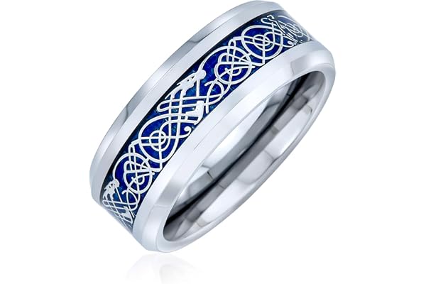 Personnalisez Vos Baguee Mariage En Titane Pour Hommes Pour Femmes Avec Incrustation De Fibre De Carbone Et Nœud Celtique De 8Mm De Large En Bleu, Noir, Doré, Personnalisable.