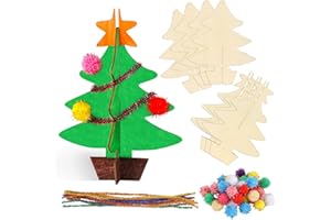 WOLKSTELLO Lavoretti Natale Bambini, 10 Pezzi 3D Albero di Natale in Legno, Decorazioni Natalizie Fai da Te, Addobbi Albero di Natale da Dipingere, Artigianato Decorativo Per Natale Inverno Anno Nuovo