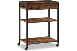 HOOBRO 3-stöckiger Servierwagen, Rollwagen mit Schutzkanten, Küchenwagen, Küchenregal, Barwagen, 64 x 40 x 85 cm, für Esszimmer, Wohnzimmer, Bars, Vintagebraun und Schwarz EBF64TC01