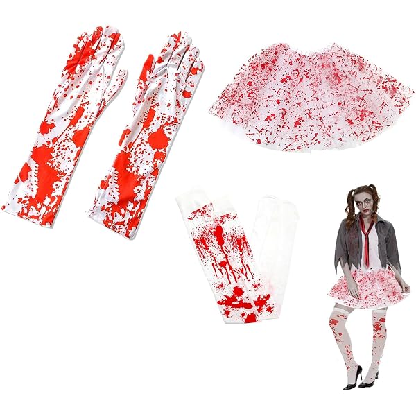 Costume Halloween Sanguinoso 3 Pezzi - Guanti, Calze E Gonna Macchiati Di Sangue, Per Feste E Giochi Di Ruolo