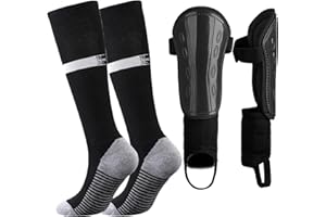 Aquzhou Kids Football Socks and Kids Shin Pads Aged 5-12, Shin Pads Boys Girls Football Socks Cushioned Knee High Breathable Soccer Sock for Junior
