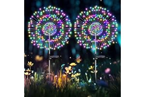 HELESIN Solarne lampy ogrodowe na zewnątrz wodoodporne, 2 sztuki, solarne fajerwerki z 2 trybami, światła LED Starburst do ogrodu, ścieżki, patio, trawnika, podwórka, wielokolorowe