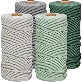 Abiemuce 3 mm x 100 m Macrame Yarn, Set of 4 Macrame Cordon Macrame Macrame Yarn, Cotton Macrame Cord in Natural Shades for C