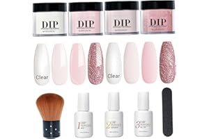 JOYGOODTA 10pcs / ensemble Kit d'ongle en poudre à trempette 4 Couleurs Nail Powder Liquide Ensemble avec base et Activateur de couche de finition pour ongles français Art Manucure Salon Diy à la maison, 2