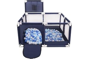 Selonis Parc Bébé avec 200 Balles Plastiques Aire De Jeu Pliable Basket, Bleu:Bleu/Babyblue/Perle
