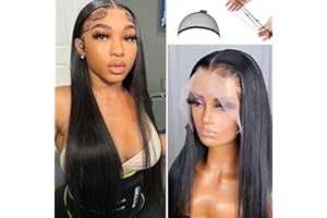 DAZZTIME Parrucca Donna Capelli Veri Umani,Lace Front Wig Human Hair 26 Pollici,Straight Lace Frontal Human Hair Wigs,con Rete per Capelli,Lace Front Wigs Capelli,Wigs Colore Nero Naturale.