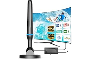 DGUPSP Antenna TV Interna, Antenna TV Digitale Terrestre con Base Magnetica/Amplificatore di Segnale, Ricevimento a 360° Antenna TV Amplificata Potente, Support 4K/1080P/VHF/UHF per Smart Televisione/Radio