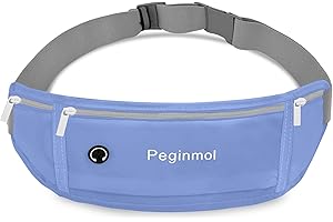 PEGINMOL Laufgürtel für Handy, Lauftasche Jogging Wasserdicht, Läufer-Hüfttasche für Damen und Herren mit 3 Taschen, Großer Kapazität Sportgürtel Verstellbarem Running Belt zum Laufen, Radfahren(Blau)