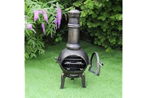 Cheminée Jardin en Fonte Barbecue Brasero extérieur Pare Etincelle Housse Gratuite MonsterShop