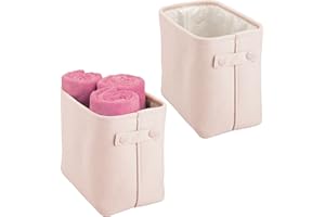 mDesign Juego de 2 cestas de tela con forro y diseño estructurado – Ideales como cestos para baño o como organizador de cosméticos – Práctico organizador de baño de algodón con asas – rosa claro