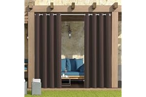 HUAXIQUE Outdoor Vorhang Wasserdicht Wetterfest Blickdicht 168X183cm Schokoladenfarbe Verdunklungs Vorhänge mit Ösen Sichtschutz Sonnenschutz Outdoor Gardine für Balkon Terrasse Pergola Gartenlaube Veranda
