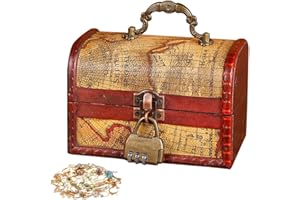 FENGQ Drewniana skrzynia na skarby w stylu vintage, z zamkiem szyfrowym, drewniana skrzynia na skarby, z pokrywką, do przechowywania i dekoracji, 15 x 10 x 10 cm