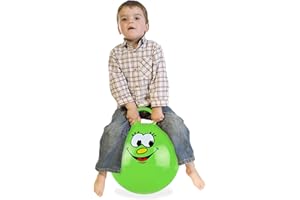 Relaxdays Pallone Rimbalzante, Palla per Saltare, Skippy Ball, Bambini, Ø 45 cm, Indoor & Outdoor, con Maniglia, Verde