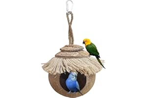 Kathson Kokosnuss-Höhle mit Aufhänger – Natürliches Kokosfaser-Vogelhaus zum Aufhängen – Brutnest für Papageien, Sittiche, Unzertrennliche, Finken und Kanarienvögel – Dekorative Tierbehausung für Klei
