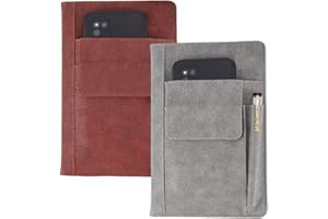 CRASPIRE 2 Copertina per Libro in Pelle PU A5 Impermeabile Grigio Marrone Riutilizzabile per Copertina Morbida e Quaderno con Tasche per Penna per Amanti dei Libri e Regali per Compagni di Classe