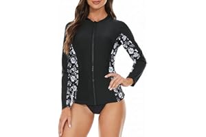 Zando Rash Guard Swimsuits for Women, UPF 50+ Long Sleeve Swimsuit Women, One Piece Zip Floral Print Modest Swimwear