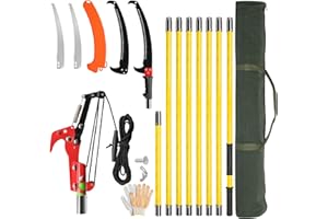 Outopee 26FT Pole Pruning Saw, Manual Pole Saw Long Handle Pruner Set, Telescopic Tree Trimmers Garden Tools with Sharp Blade, Scissors, Carry Bag for Pruning Palms and Shrubs High Branches, Yellow