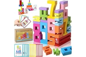 PICKONA Wooden Number Building Blocks - 20Pcs Number Block Set with 15 Learning Cards for Kids, Creative Montessori Inspired Gift