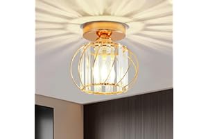 Seruno X Crystal Ceiling Light, Modern Crystal Chandelier Gold with Glass Lampshade, Semi Flush-Mounted Ceiling Light for Living Room, Bedroom, Kitchen, Dining Room, Hallway, Bathroom, Foyer, Bar