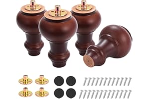 Moendergo Drewniane nogi meblowe 12 cm, wymienne nogi sofy z litego drewna kauczukowego, nogi kanapy, nogi stołu, nogi komody, ze śrubami, płytą montażową i antypoślizgowym ochraniaczem, brązowe B