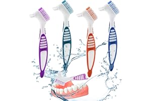 ELEGANCE-GO Zahnprothesenbürste,4 Stück Prothesenzahnbürste Zahnprothesen Bürste Tragbare Doppelseitige Gebissbü Rste für Effektive Zahnprothesenreinigung Premium Harte Zahnersatzbürste