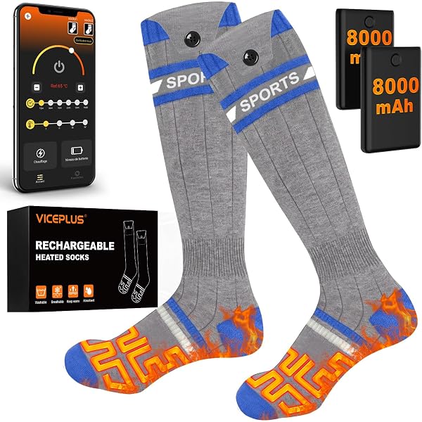 Chaussettes Chauffantes pour Homme et Femme avec Contrôle APP, 5000mAh 5V Rechargeable Chaussette Chauffante 3 Niveaux température Lavables,Fonction Minuterie pour Ski Cyclisme, Extérieur, Camping