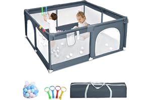 LIFOCI Box per Bambini, 127x127cm Recinto per Bambini con Mesh Traspirante, Pieghevole Protezione Recinzione Strisciante, per bambini interni ed esterni, grigio
