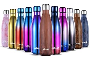 willceal Stainless Steel Double Wall Vacuum Insulated Water Bottles 500ml, Leak Proof Keep Cold and Hot Drinks Bottle for Outdoor Sports Camping