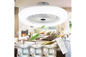 SWANEW Ventilateur de plafond 80 W avec éclairage et télécommande, lumière LED réglable avec 3 températures de couleur (3000-6500 K), lumière du ventilateur avec minuteur Blanc
