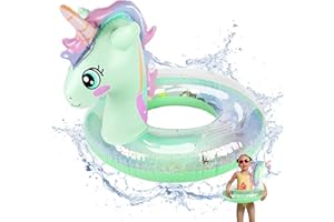 AIERRSON Baby Swimming Float Baby Swimming Ring Unicorn Toddler Swimming Float with Safety Seat Double Airbag Swim Rings Summer Baby Floats for Swimming 6-48 Months