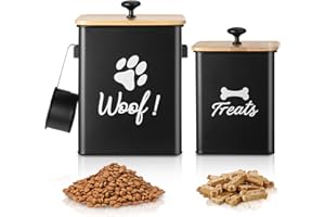 Tivray Dog Treat Containers Set of 2, Dog Food Storage Containers with Airtight Lids, Metal dog treat jars for Kitchen Countertop, Pet Food Canister Keep Snack Fresh, 5.9"×5.9"×7.1", Black