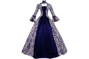 Surfiiy Vestito Palazzo Elegante Medioevo Donna Abito Lungo 50s Satin Cosplay Costume Pizzo Retro Victorian Vestiti Carnevale A-Line Abito Masquerade Lolita Party Festa da Ballo Halloween Vestiti