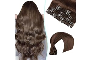 VINBAO Extension Clip Capelli Veri, #4 Castano Cioccolato Extension Capelli Veri Clip, 45cm Remy Umani Naturali Capelli Extension con Clip 120g Lisci Estensioni Dei Capelli 6pcs (#C4, 18'')