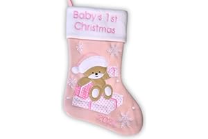 HEART'S SIGN Primer calcetín de Navidad del bebé 2024 de Heart’s Sign | Mi Primera Navidad con mi niño o niña | Medias para recién Nacidos - Adornos navideños (Rosa)