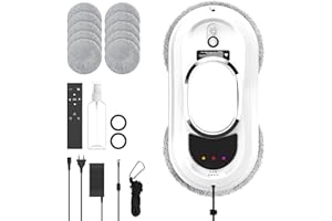 SWBSLL Fensterputzroboter, 5600Pa Fensterroboter mit 3 Reinigungsmodi, Sicherheitssystem, Intelligente Navigation, Fernbedienung und 10 Stück Lappen, Window Cleaning Robot Glatte Oberflächen