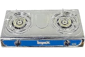 Impex Stainless Steel Gas Stove | Auto Ignition | High-Efficiency Blue Flame | Spill Tray | L Shape Gas Inlet Pipe | Durable & Aesthetic Design | Home use (Stainless Steel, 2 Burner)