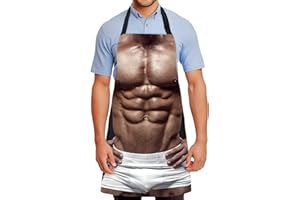 FunChaos Grembiule da Cucina Creativo Uomo Muscoloso 3D, Grembiule Regolabile, Impermeabile e Divertente per BBQ, Cosplay e Feste, Regalo per Uomini, Papà, Marito o Fidanzato