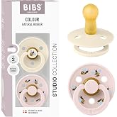 BIBS Colour Studio Pacifier, 6-18 Months, 2-Pack, Bumblebee Mix Ivory/Petal | Round Teat | Natural Rubber Latex | Size 2 | BP