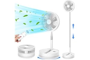 LIPETY 9" Portable Oscillating Standing Fan with Remote - Pedestal Cooling Rechargeable Desk Fan for Bedroom - Height Adjustable 7200mAh Rechargeable Battery Silent Folding Tall Fan