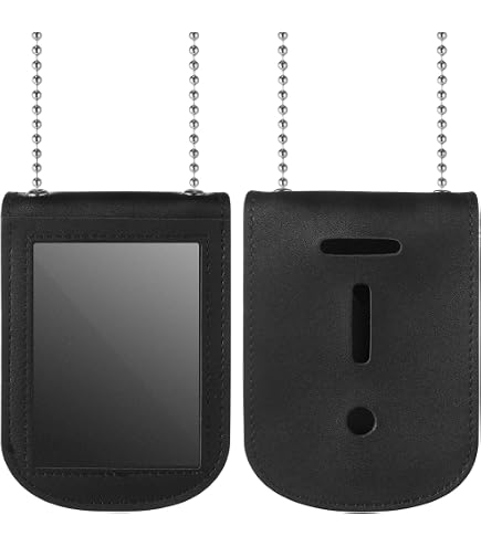 Perfect Fit Shield Wallet - Leather Badge Holder With Neck Chain, ID Window & Inner Pocket, Black