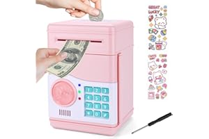 TAVADA Hucha electrónica para niños,Hucha para Niños,Caja Fuerte Niños con Contraseña,Función de cobro automático de Efectivo y verificación de Billetes,Incluye 2 Pegatinas,Destornillador