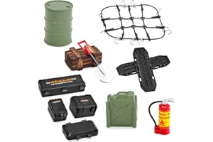 Ezweiji RC Crawler Car Dachdekoration 12-in-1 Tankaufbewahrungsbox, Gepäcknetz, Schaufel, Für Traxxas Desert Racer Slash Axial 1/18 TRX4M 1/24 SCX24 RC Crawler Car Truck Dachträger (Schwarz+Grün)